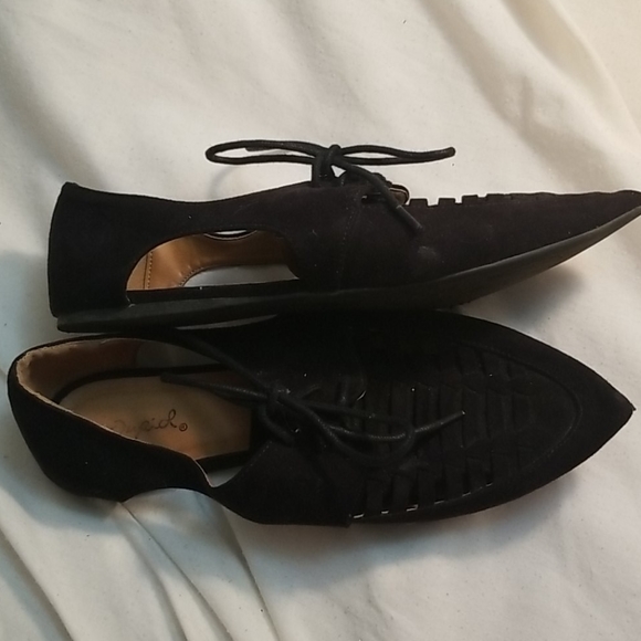 Qupid Black Suede Tie up Flats - Picture 3 of 7
